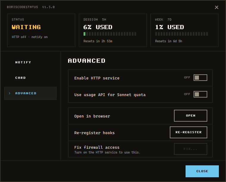 Settings: HTTP service and repairs