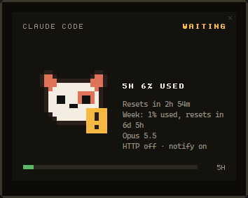 Status card with five-hour and weekly quota