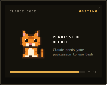 Waiting card with the cat: Claude needs your permission